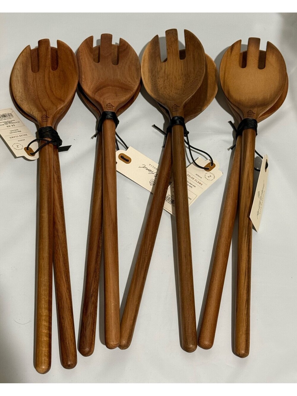 Hearth & Hand With Magnolia Acacia Wood Salad Claws 13" Brown Lot of 4 Sets NWT
